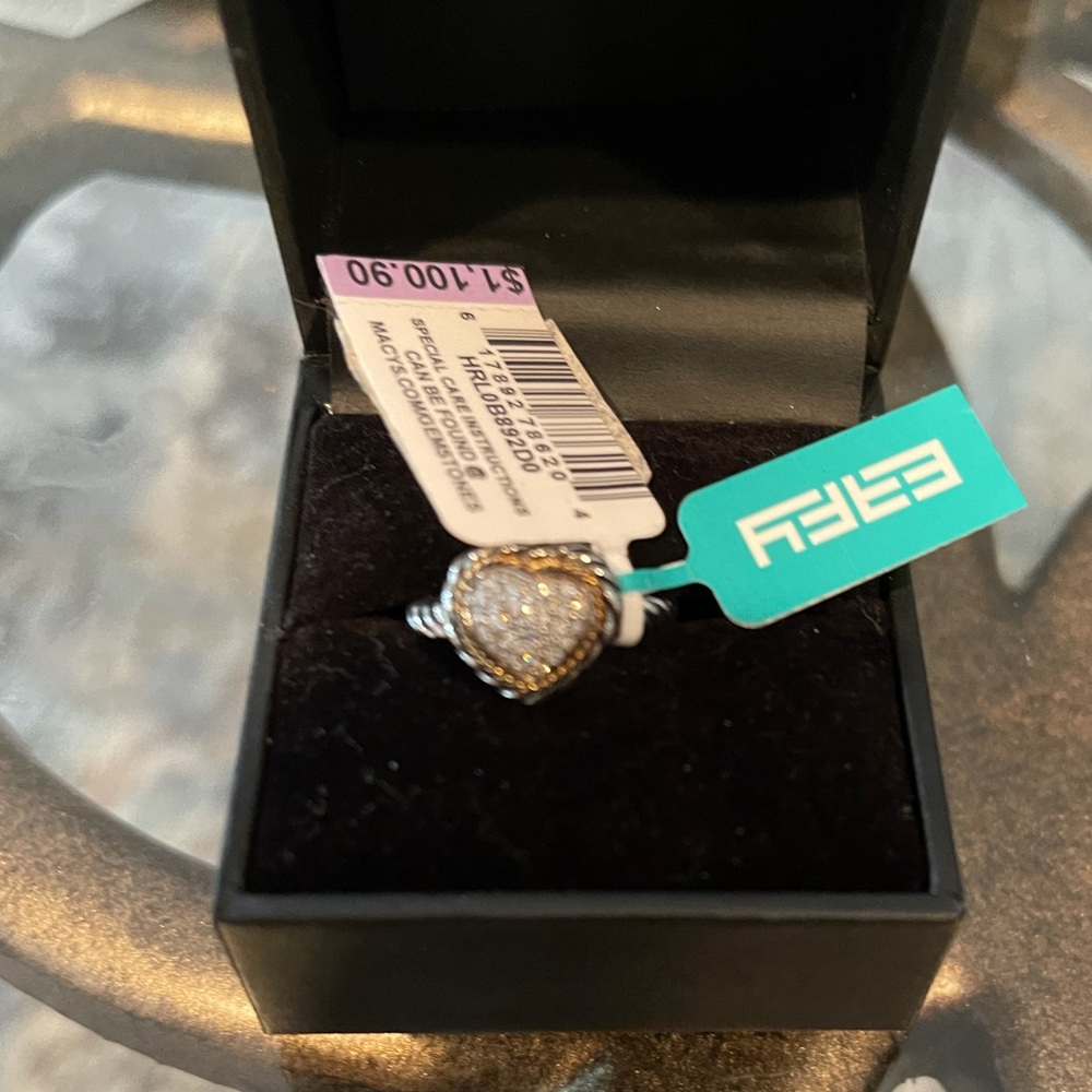 EFFY Diamond Heart Cluster Ring Sterling Silver & 18k Gold Two Tone size 6